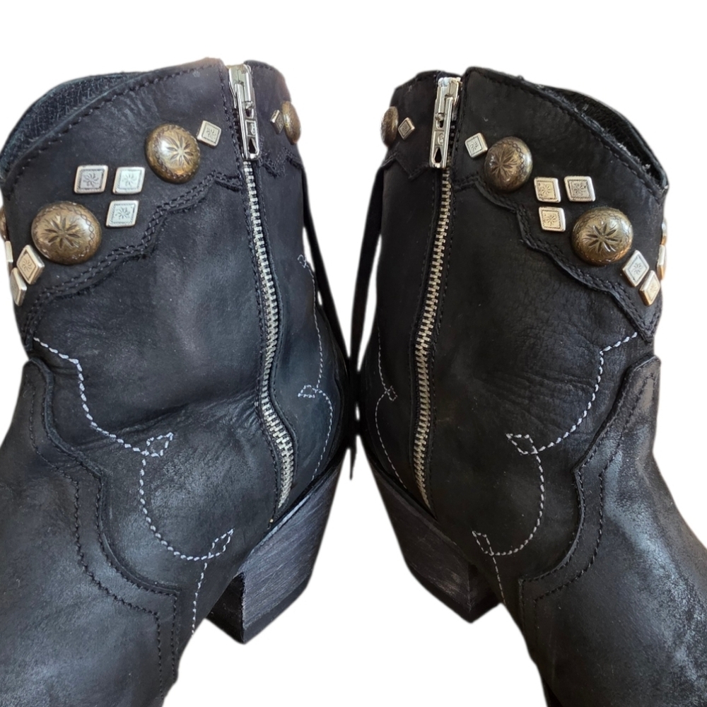 Yippee Ki Yay Old Gringo Black Leather Ankle Boots Fringe & Studded Western 8.5 - Picture 13 of 16